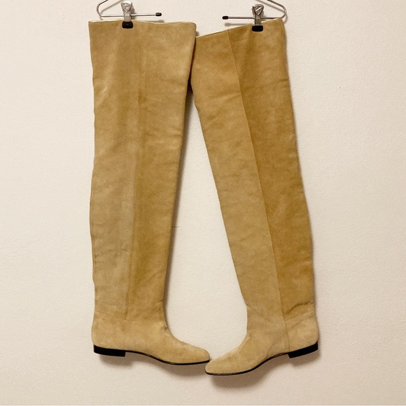 Yves Saint Laurent Designer Over the Knee Tan Suede Leather Boots 7 - Picture 2 of 5